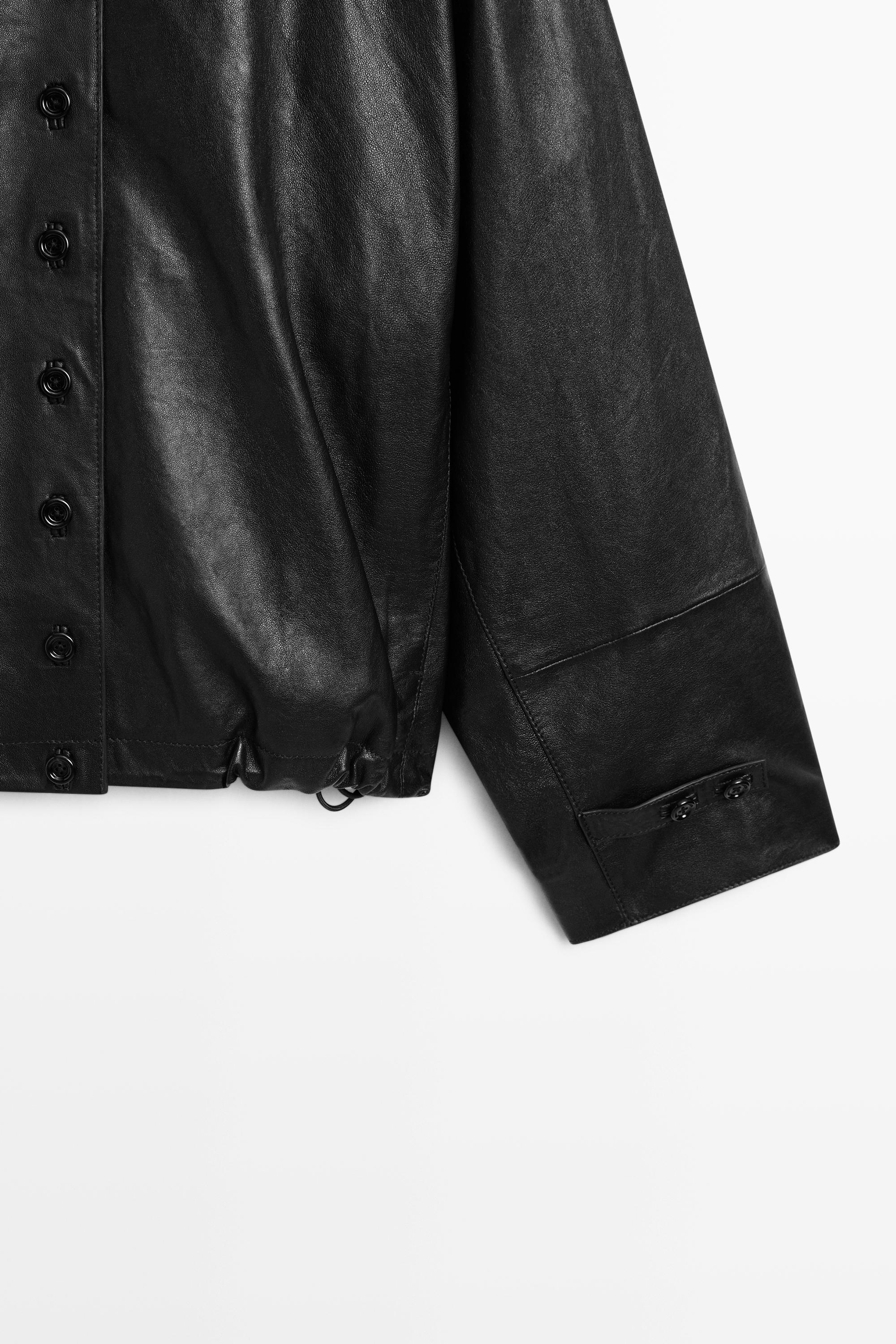 Nappa leather bomber jacket with button detail